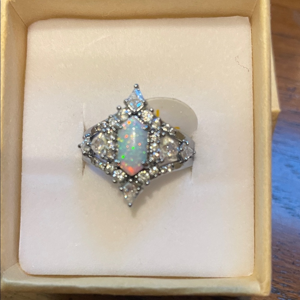 BP October 2025 bday ring size 7 lab created opal w/ hematite plating